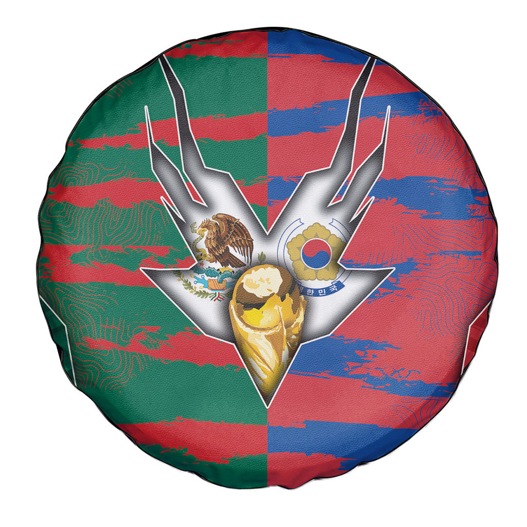 Mexico And Korean Football Spare Tire Cover Split Flag Golden Trophy Grunge