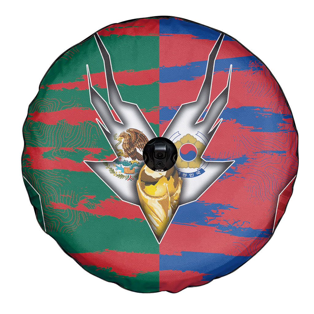 Mexico And Korean Football Spare Tire Cover Split Flag Golden Trophy Grunge