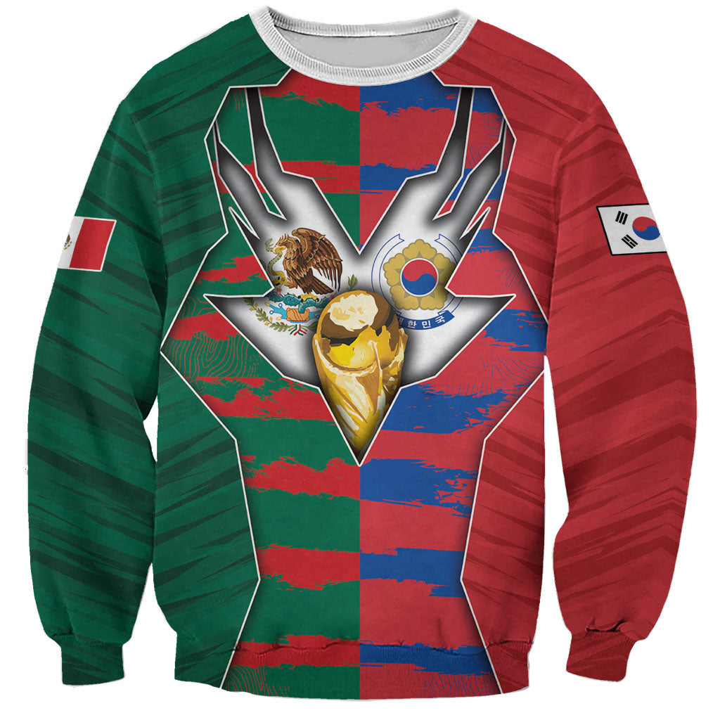 Custom Mexico And Korean Football Sweatshirt Split Flag Golden Trophy Grunge