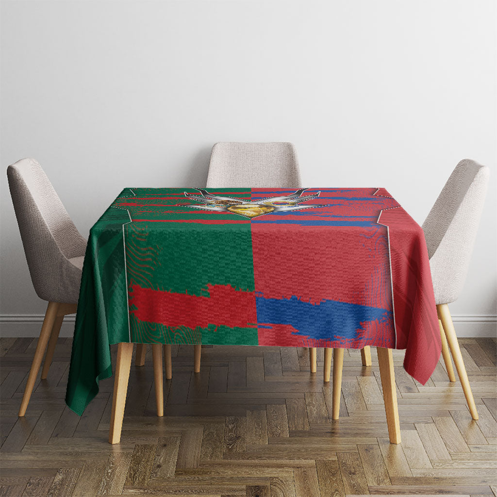 Mexico And Korean Football Tablecloth Split Flag Golden Trophy Grunge