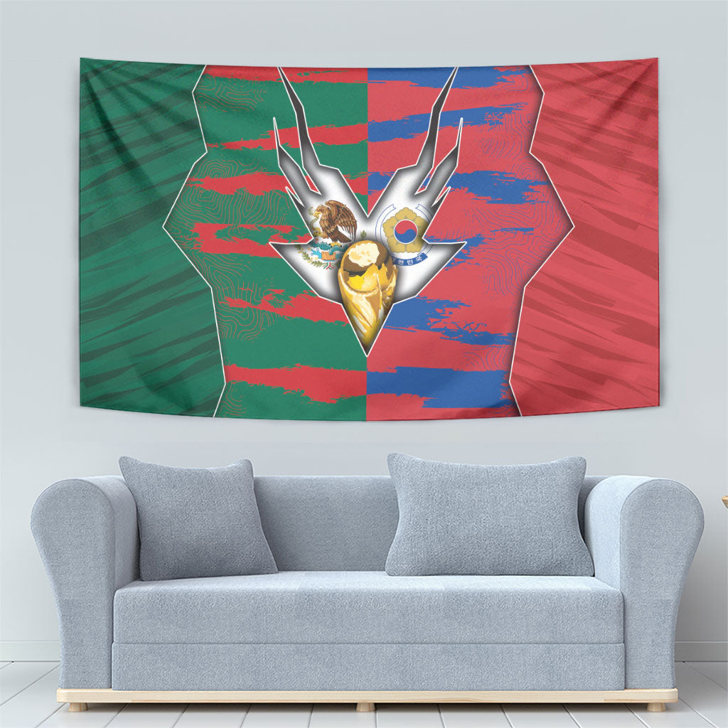 Mexico And Korean Football Tapestry Split Flag Golden Trophy Grunge