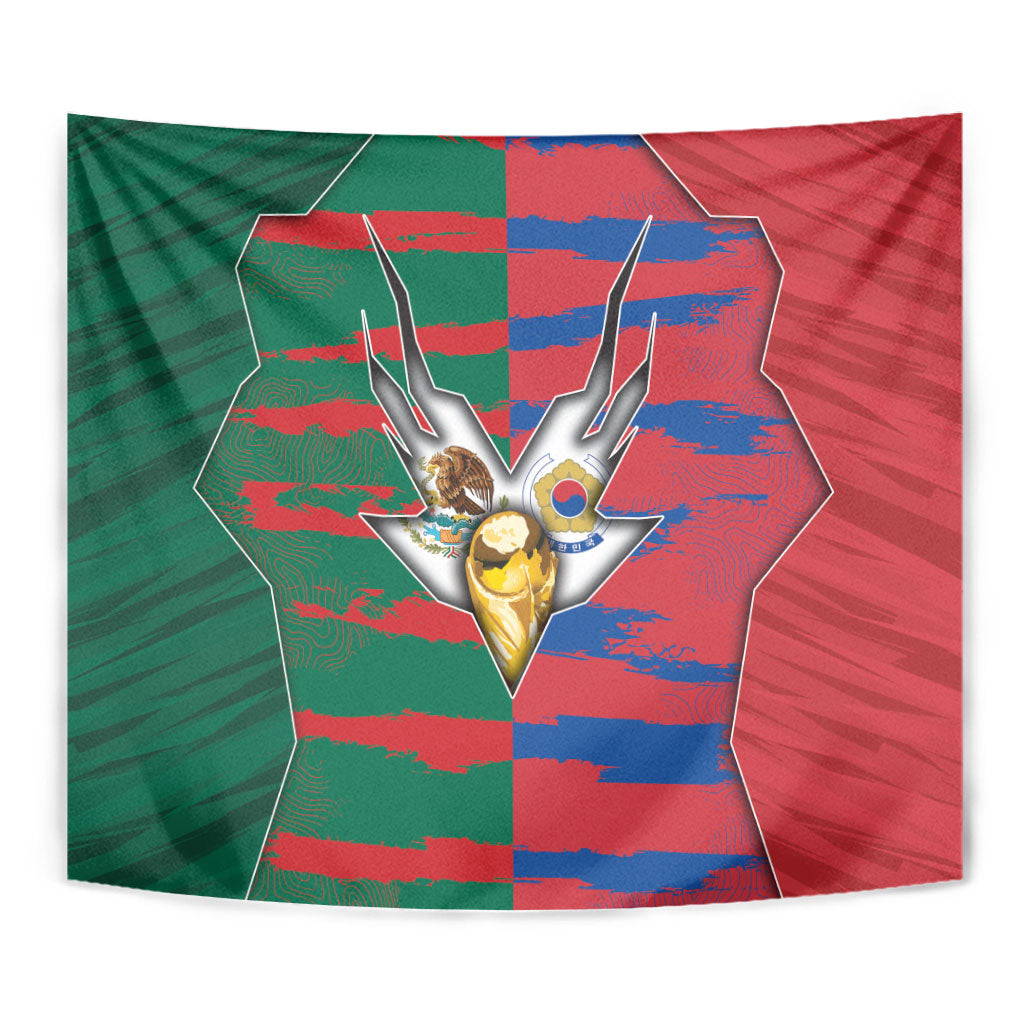 Mexico And Korean Football Tapestry Split Flag Golden Trophy Grunge