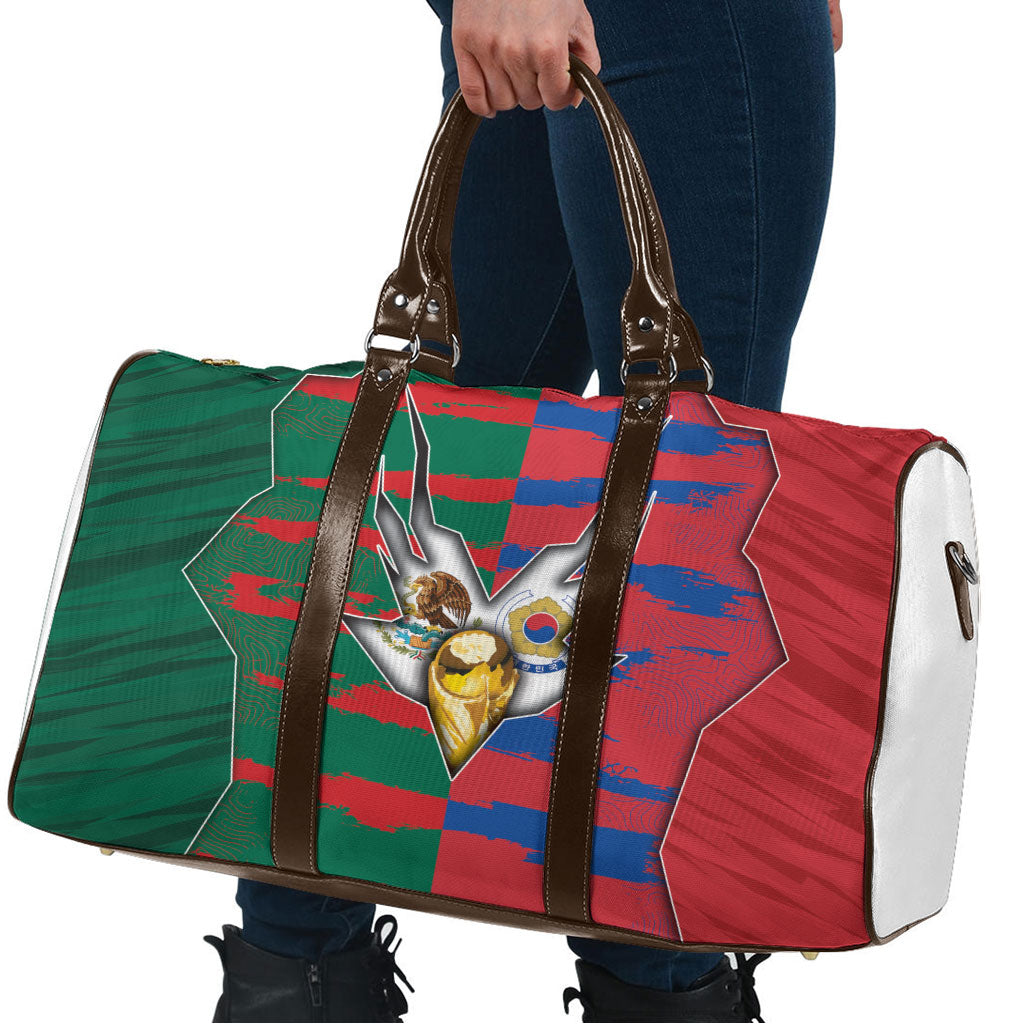 Mexico And Korean Football Travel Bag Split Flag Golden Trophy Grunge