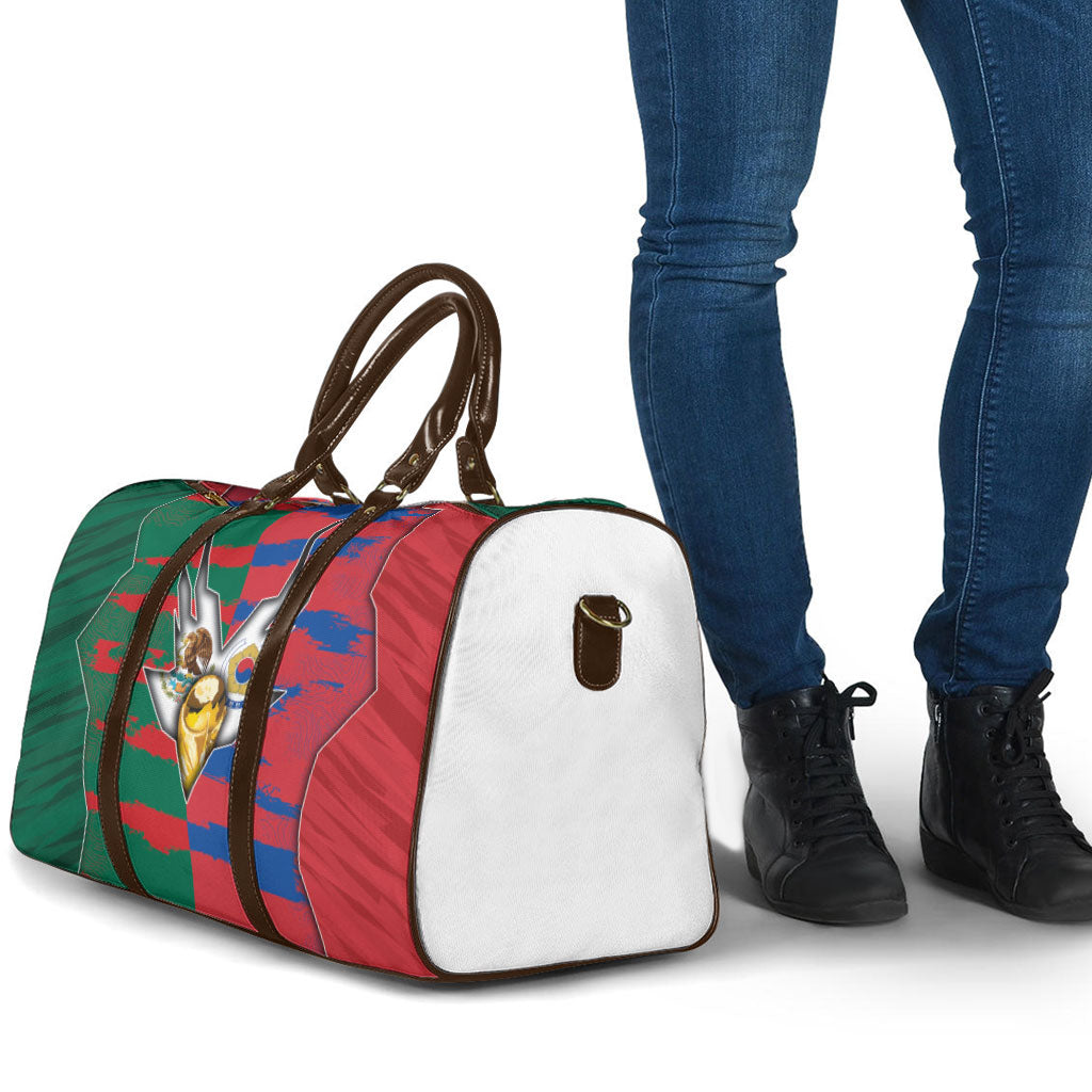 Mexico And Korean Football Travel Bag Split Flag Golden Trophy Grunge