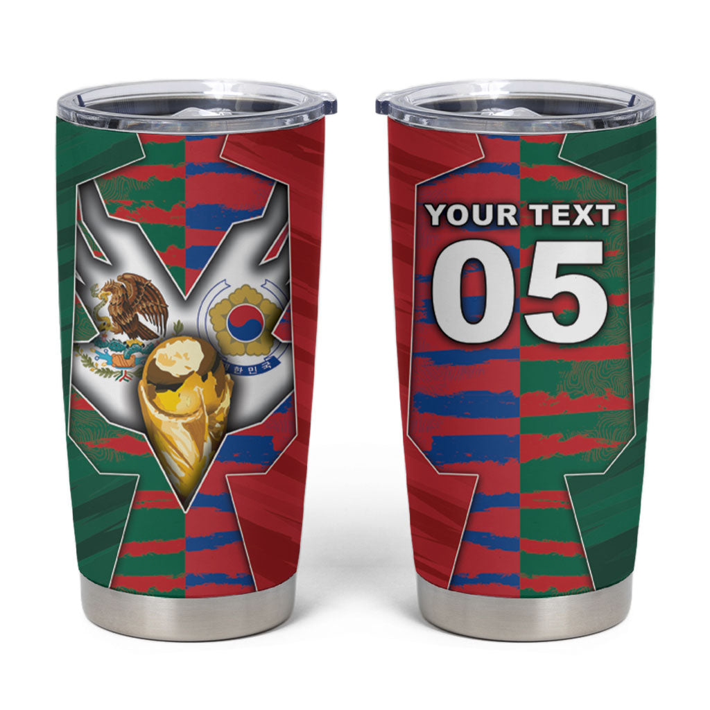 Custom Mexico And Korean Football Tumbler Cup Split Flag Golden Trophy Grunge