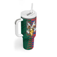 Custom Mexico And Korean Football Tumbler With Handle Split Flag Golden Trophy Grunge