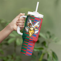 Custom Mexico And Korean Football Tumbler With Handle Split Flag Golden Trophy Grunge