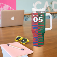 Custom Mexico And Korean Football Tumbler With Handle Split Flag Golden Trophy Grunge