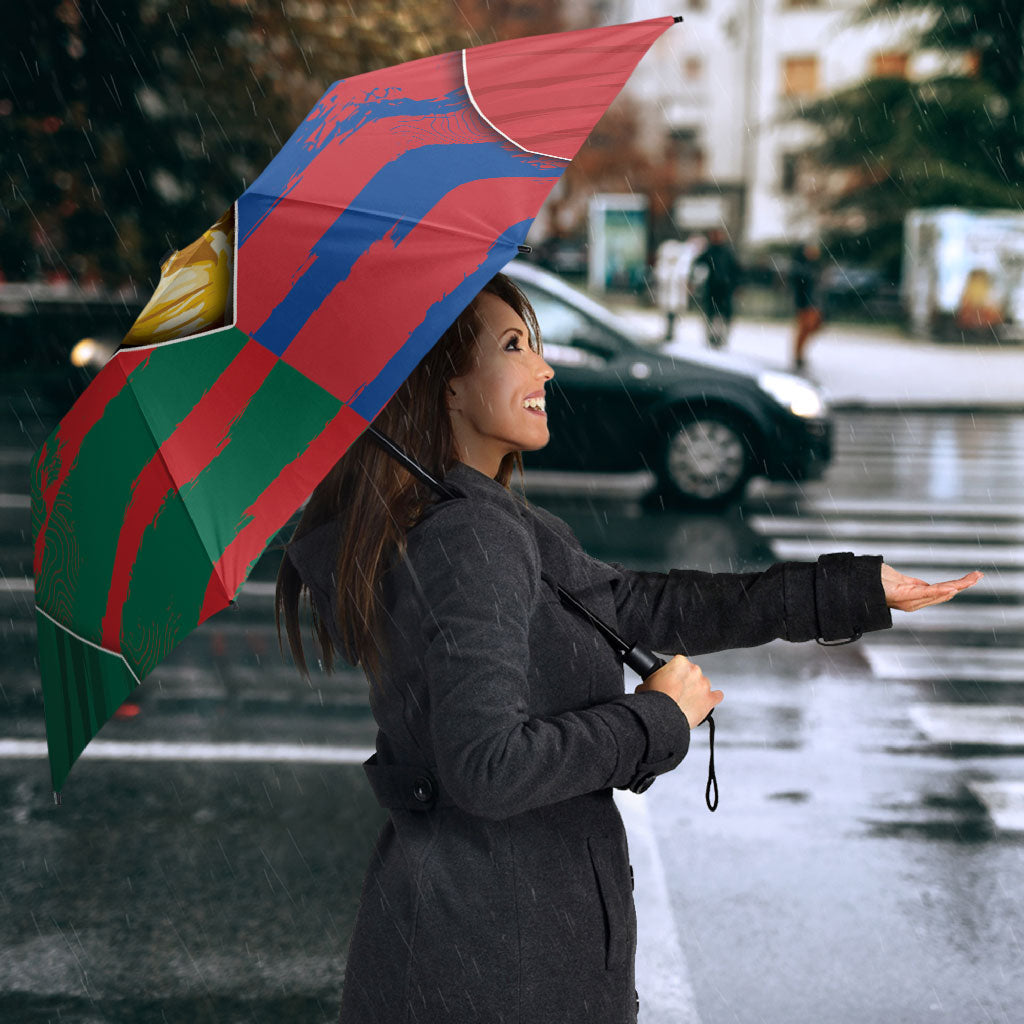 Mexico And Korean Football Umbrella Split Flag Golden Trophy Grunge