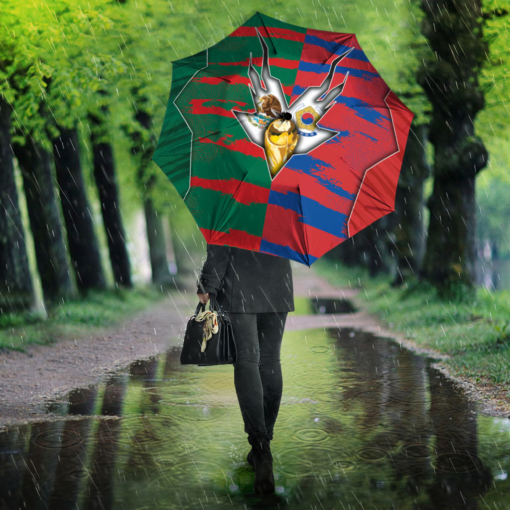 Mexico And Korean Football Umbrella Split Flag Golden Trophy Grunge