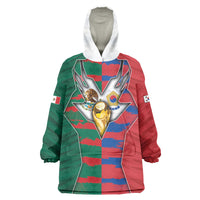 Custom Mexico And Korean Football Wearable Blanket Hoodie Split Flag Golden Trophy Grunge