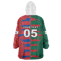 Custom Mexico And Korean Football Wearable Blanket Hoodie Split Flag Golden Trophy Grunge