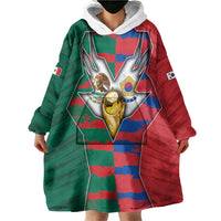 Custom Mexico And Korean Football Wearable Blanket Hoodie Split Flag Golden Trophy Grunge