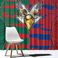 Mexico And Korean Football Window Curtain Split Flag Golden Trophy Grunge