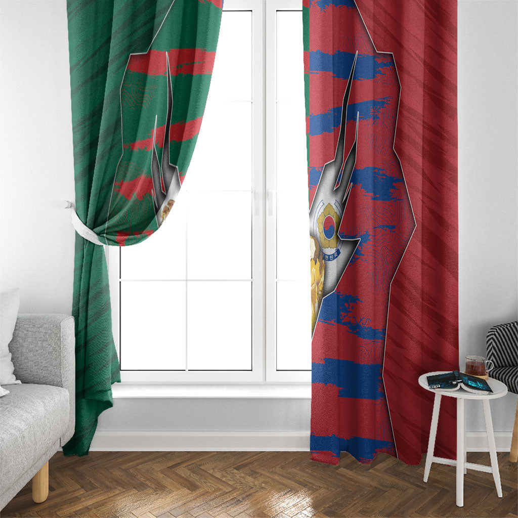 Mexico And Korean Football Window Curtain Split Flag Golden Trophy Grunge
