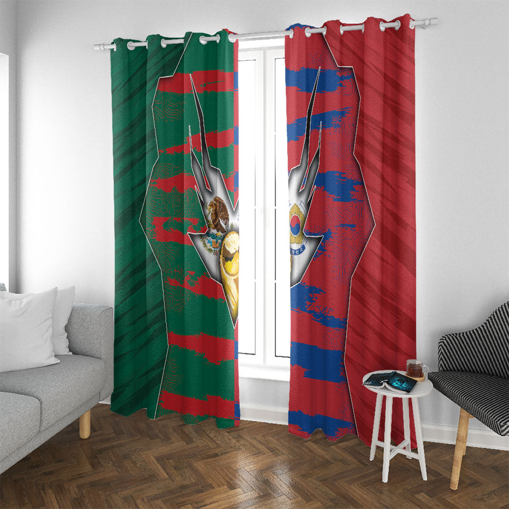 Mexico And Korean Football Window Curtain Split Flag Golden Trophy Grunge