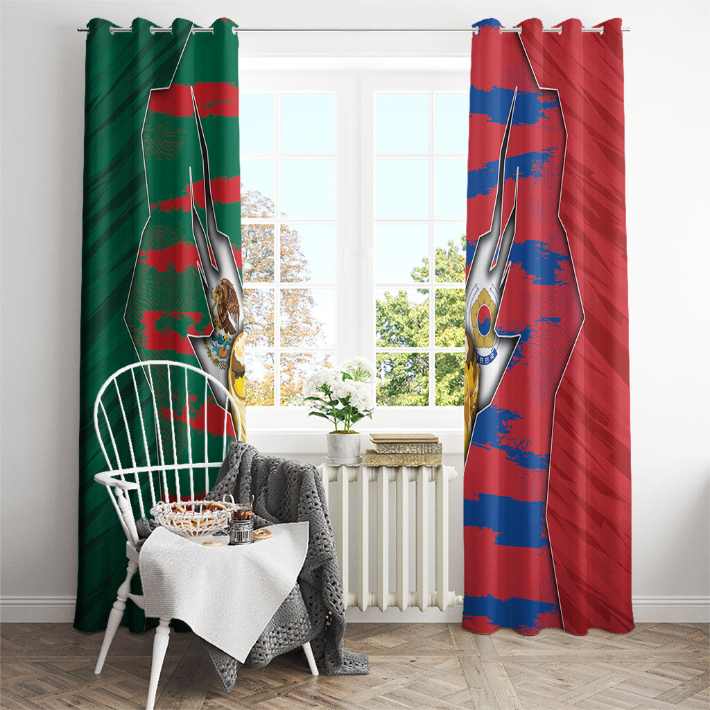 Mexico And Korean Football Window Curtain Split Flag Golden Trophy Grunge
