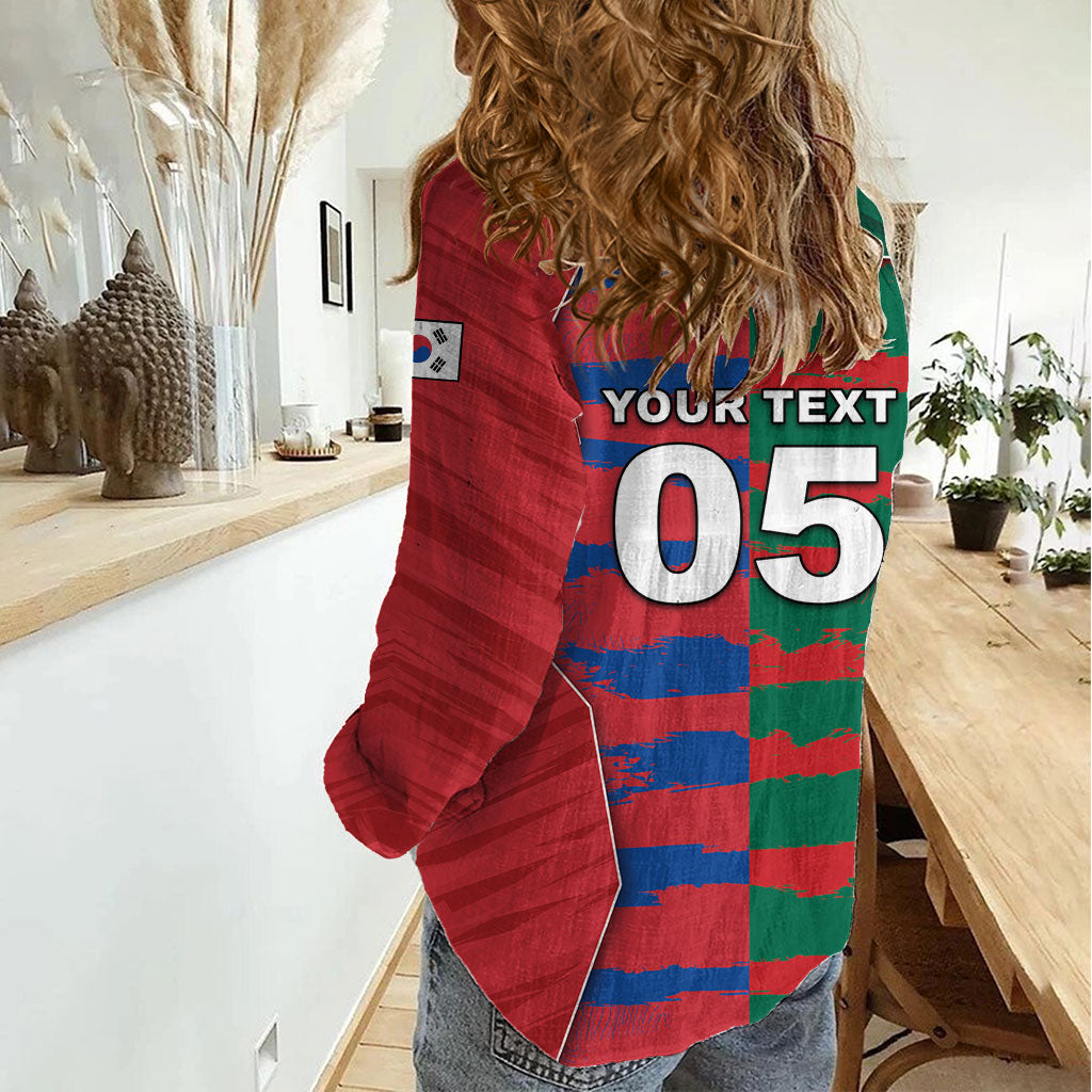 Custom Mexico And Korean Football Women Casual Shirt Split Flag Golden Trophy Grunge