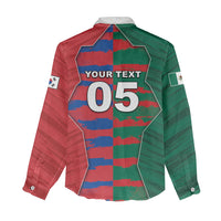 Custom Mexico And Korean Football Women Casual Shirt Split Flag Golden Trophy Grunge