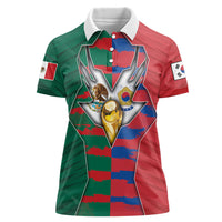 Custom Mexico And Korean Football Women Polo Shirt Split Flag Golden Trophy Grunge