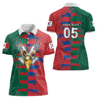 Custom Mexico And Korean Football Women Polo Shirt Split Flag Golden Trophy Grunge