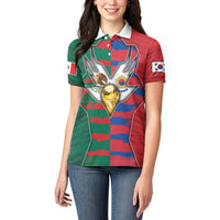 Custom Mexico And Korean Football Women Polo Shirt Split Flag Golden Trophy Grunge