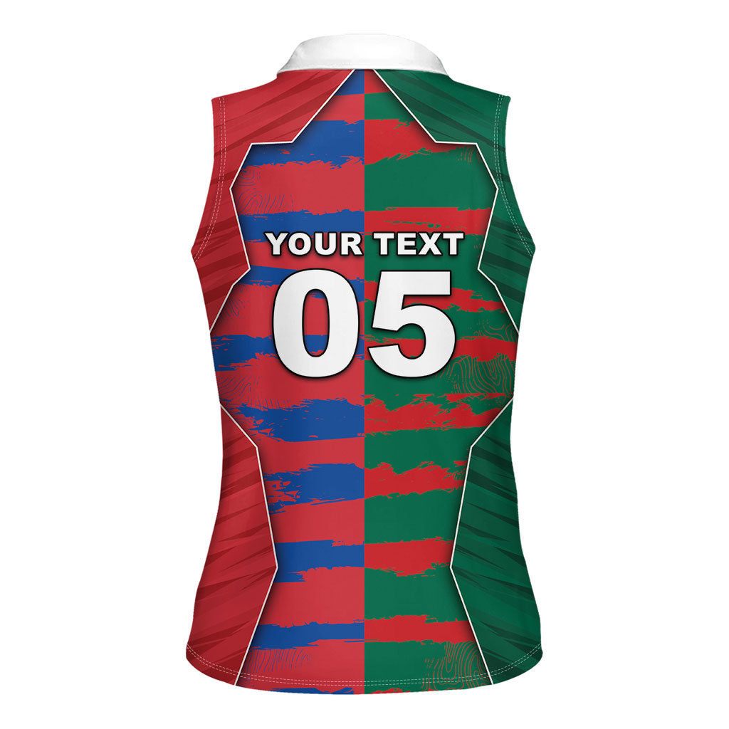 Custom Mexico And Korean Football Women Sleeveless Polo Shirt Split Flag Golden Trophy Grunge