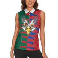 Custom Mexico And Korean Football Women Sleeveless Polo Shirt Split Flag Golden Trophy Grunge