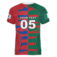 Custom Mexico And Korean Football Women V-Neck T-Shirt Split Flag Golden Trophy Grunge
