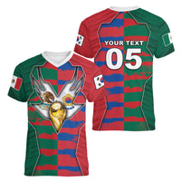 Custom Mexico And Korean Football Women V-Neck T-Shirt Split Flag Golden Trophy Grunge