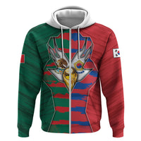 Custom Mexico And Korean Football Zip Hoodie Split Flag Golden Trophy Grunge