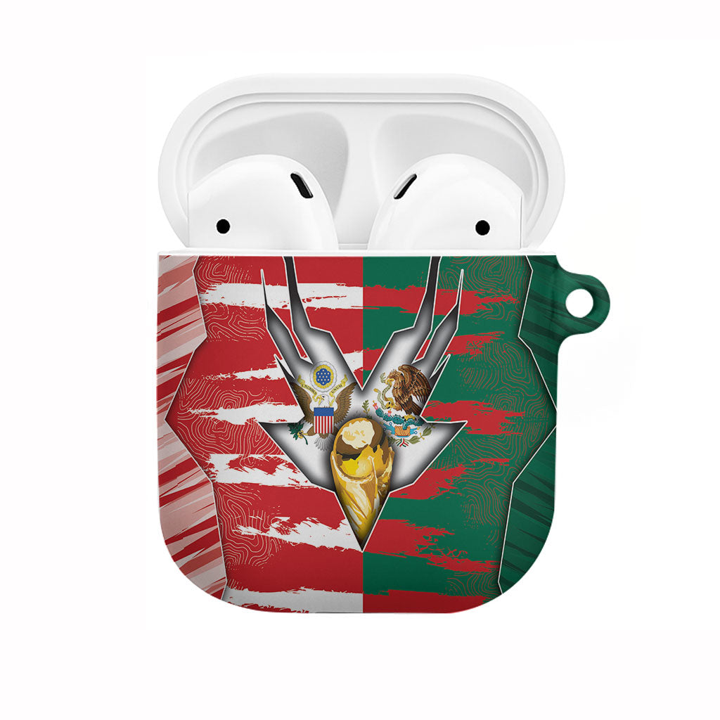 USA And Mexico Football AirPods Case Split Flag Golden Trophy Grunge