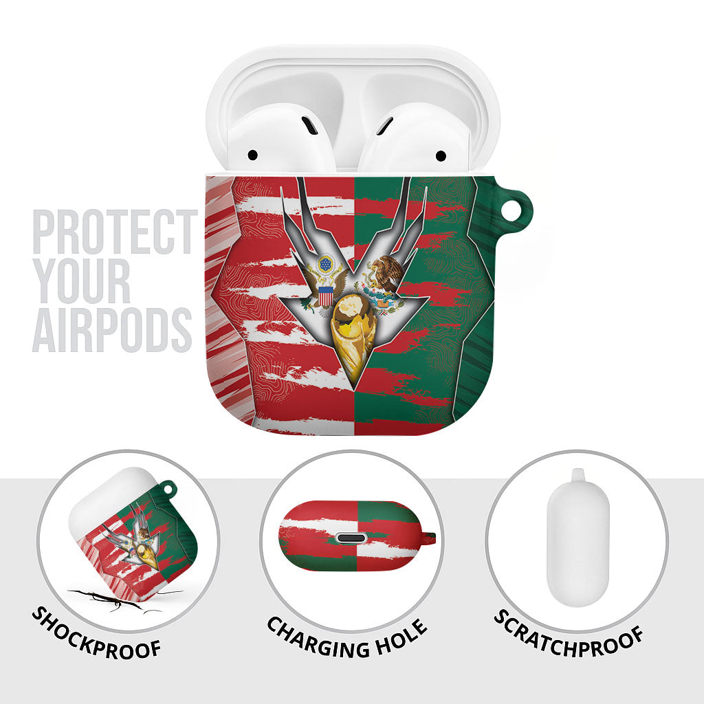 USA And Mexico Football AirPods Case Split Flag Golden Trophy Grunge