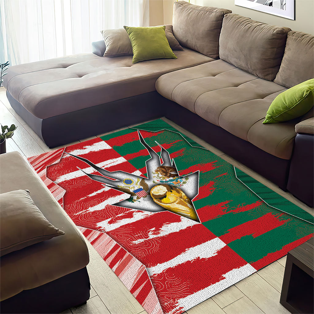 USA And Mexico Football Area Rug Split Flag Golden Trophy Grunge