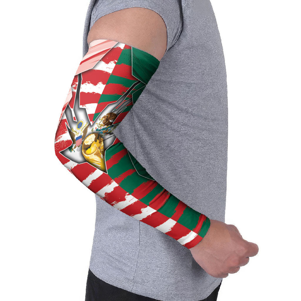Custom USA And Mexico Football Arm Sleeves Split Flag Golden Trophy Grunge