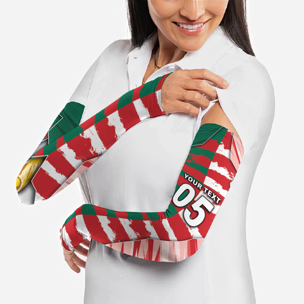 Custom USA And Mexico Football Arm Sleeves Split Flag Golden Trophy Grunge