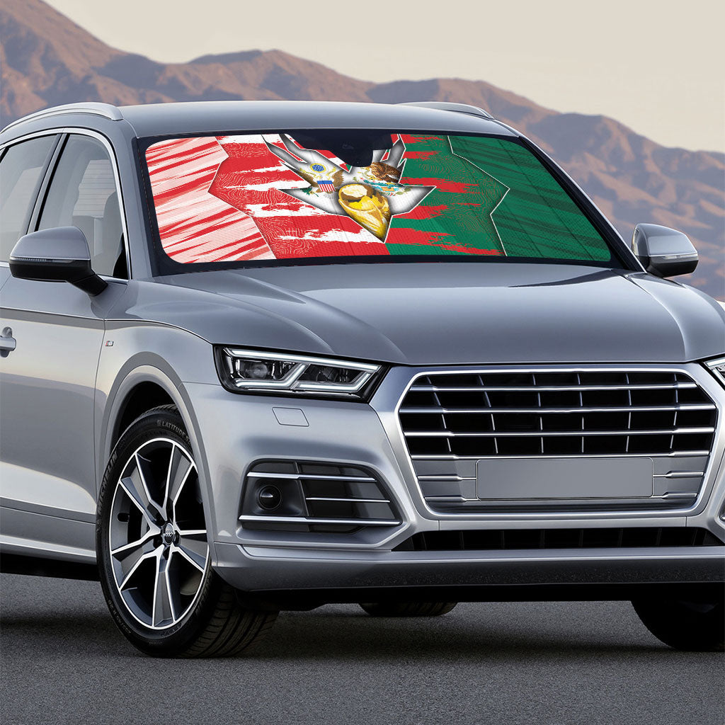 USA And Mexico Football Auto Sun Shade Split Flag Golden Trophy Grunge