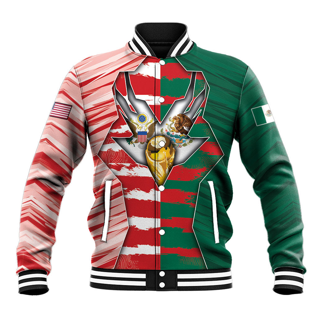 Custom USA And Mexico Football Baseball Jacket Split Flag Golden Trophy Grunge