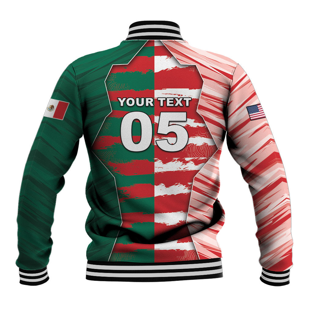 Custom USA And Mexico Football Baseball Jacket Split Flag Golden Trophy Grunge
