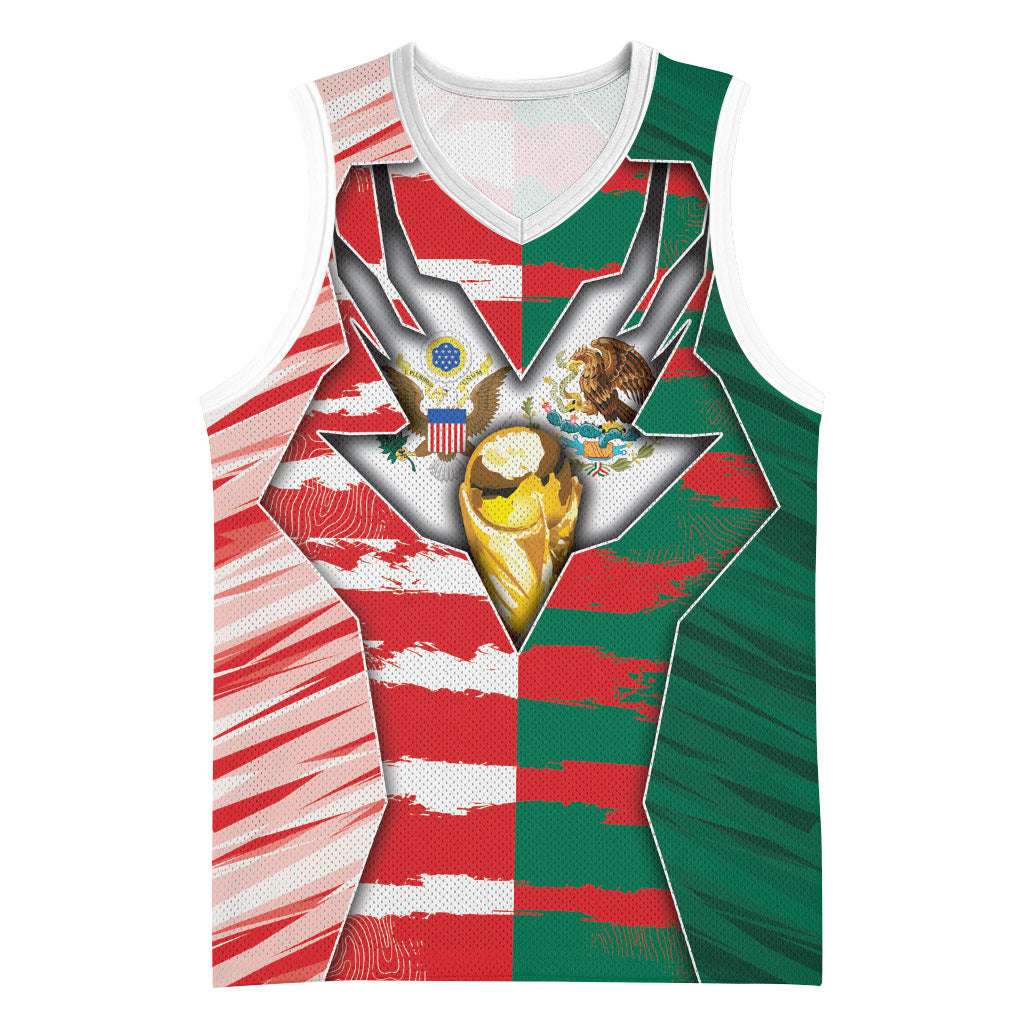 Custom USA And Mexico Football Basketball Jersey Split Flag Golden Trophy Grunge