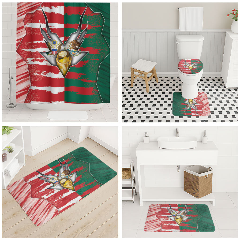 USA And Mexico Football Bathroom Set Split Flag Golden Trophy Grunge