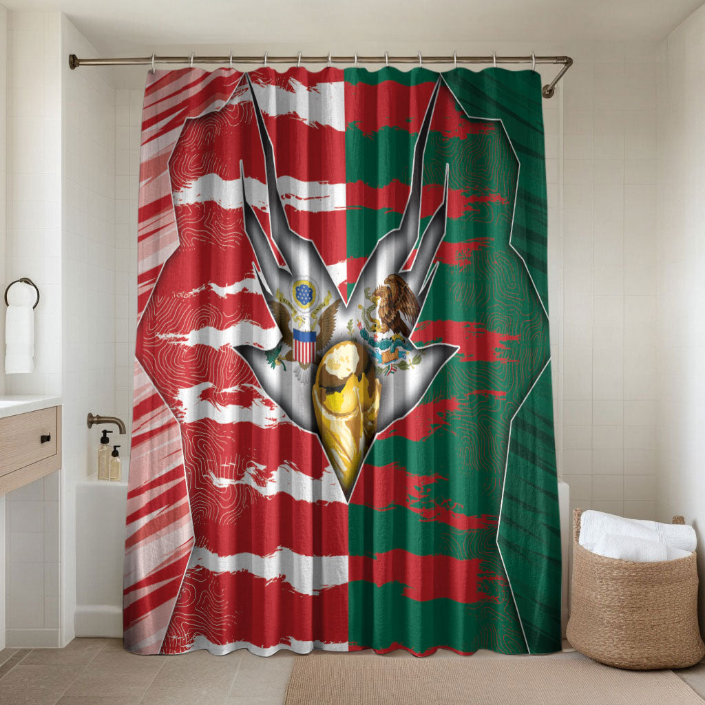 USA And Mexico Football Bathroom Set Split Flag Golden Trophy Grunge