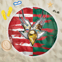 USA And Mexico Football Beach Blanket Split Flag Golden Trophy Grunge