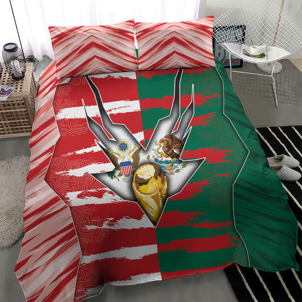 USA And Mexico Football Bedding Set Split Flag Golden Trophy Grunge