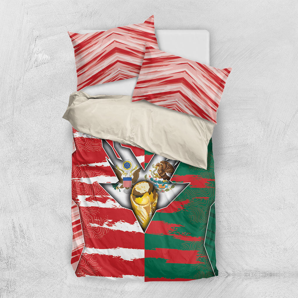 USA And Mexico Football Bedding Set Split Flag Golden Trophy Grunge