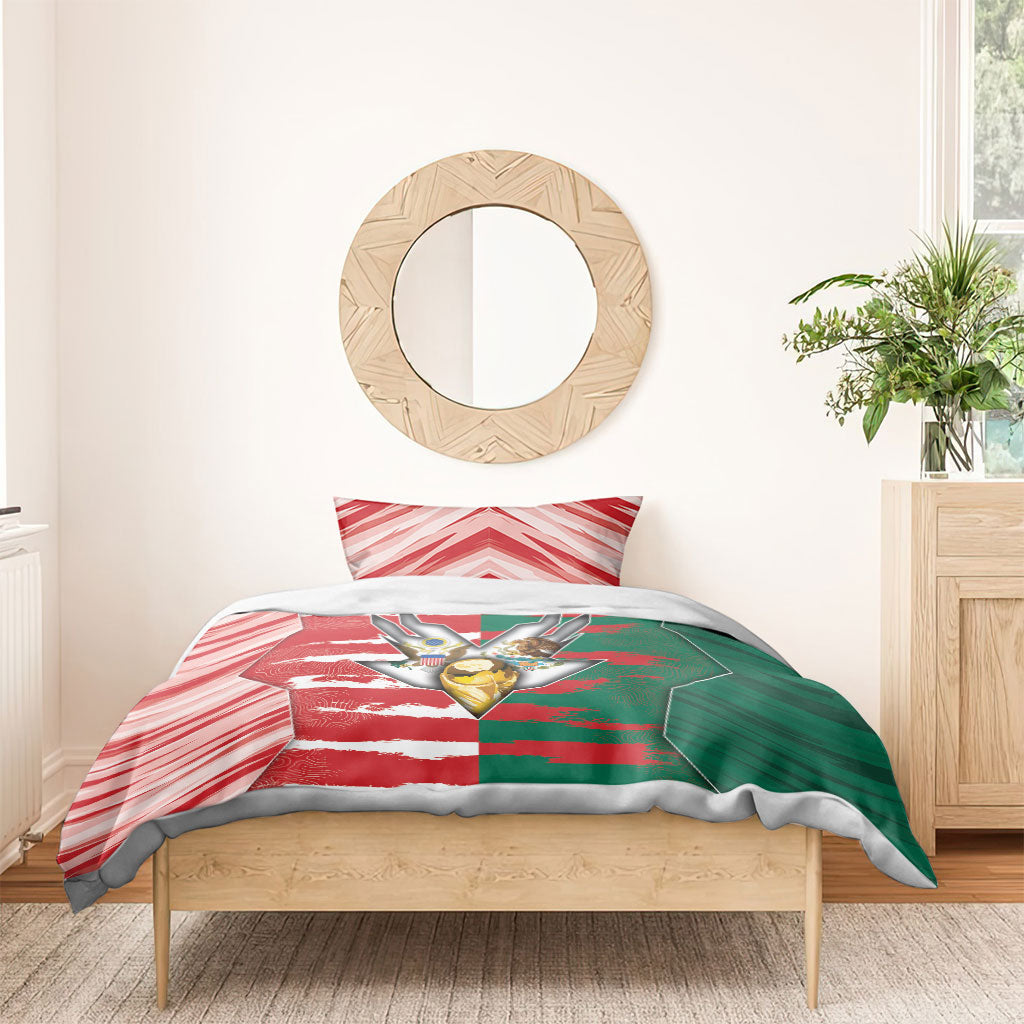 USA And Mexico Football Bedding Set Split Flag Golden Trophy Grunge