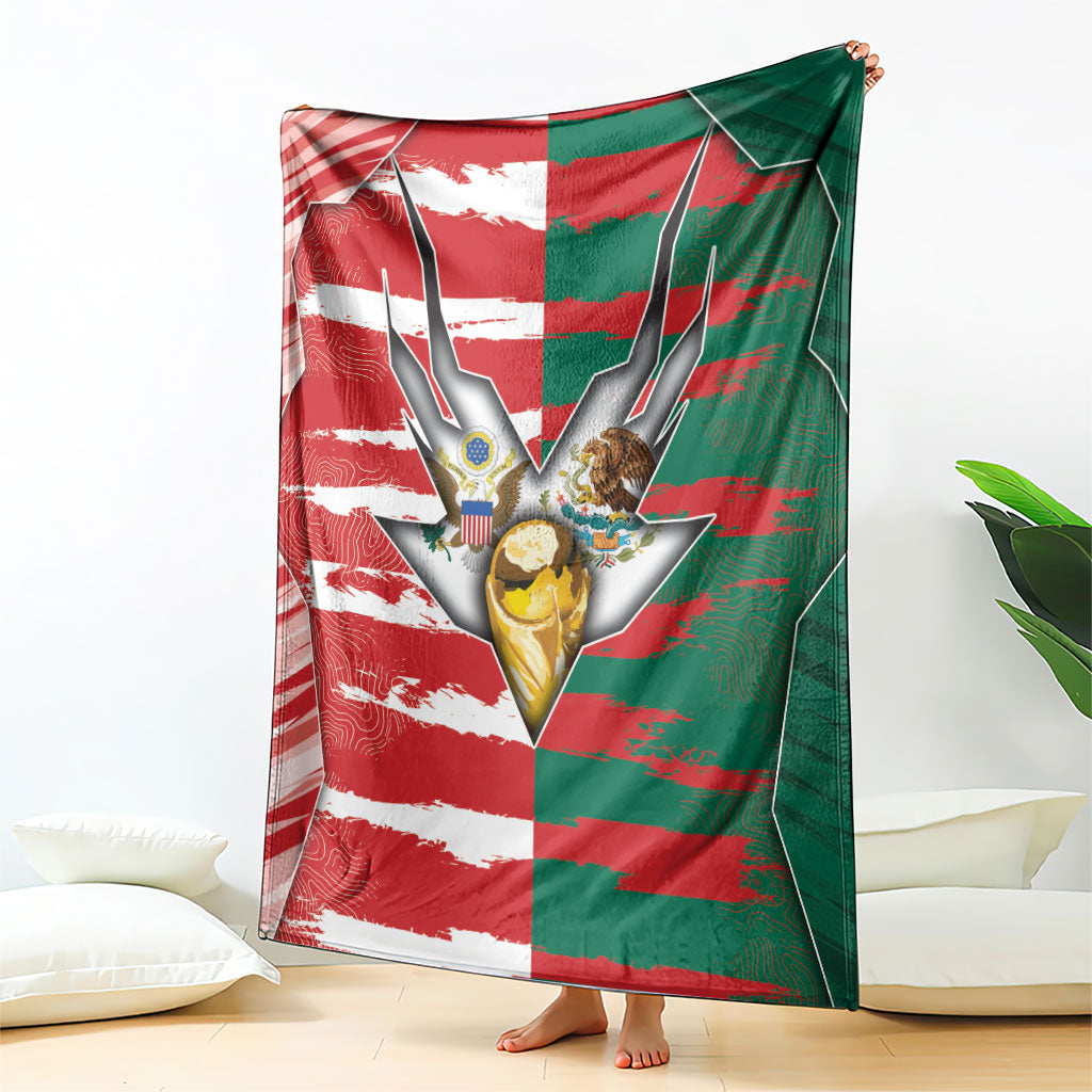 USA And Mexico Football Blanket Split Flag Golden Trophy Grunge