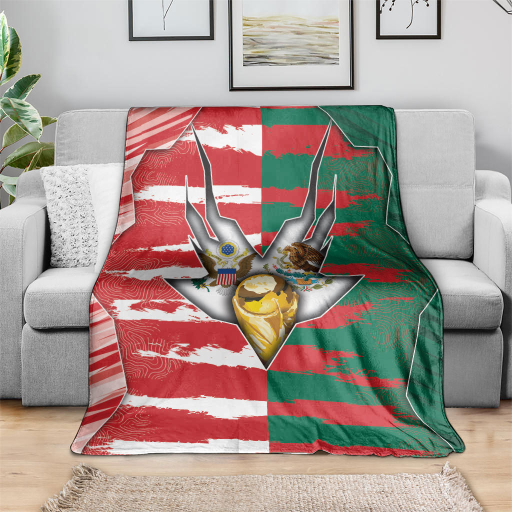 USA And Mexico Football Blanket Split Flag Golden Trophy Grunge