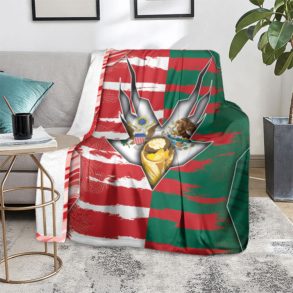 USA And Mexico Football Blanket Split Flag Golden Trophy Grunge