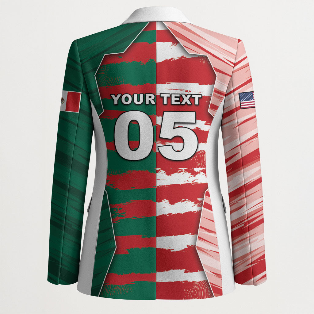 Custom USA And Mexico Football Blazer Split Flag Golden Trophy Grunge